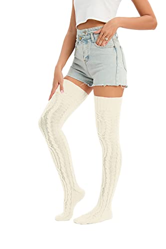 Image of YELAIVP Women's Thigh High Socks Over Knee Cable Knit Boot Stockings Winter Long Warm Leg Warmers