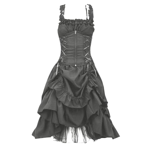 Mittelalter Kleid Damen Steampunk A-Linie Kleider Spitzen Vintage Gothic Kleidung Ärmellos Hohe Taille Abendkleid Halloween Kostüm Renaissance...
