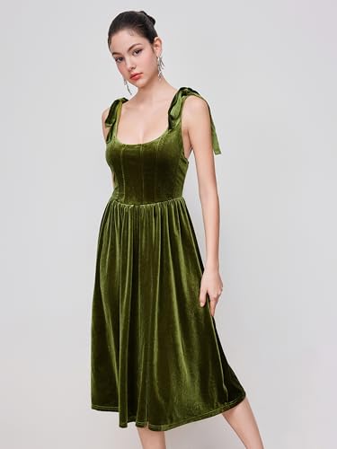 CIDER Velvet Dress for Women Midi Solid Knot Scoop Neckline Sleeveless Cocktail Party Evening Dress4