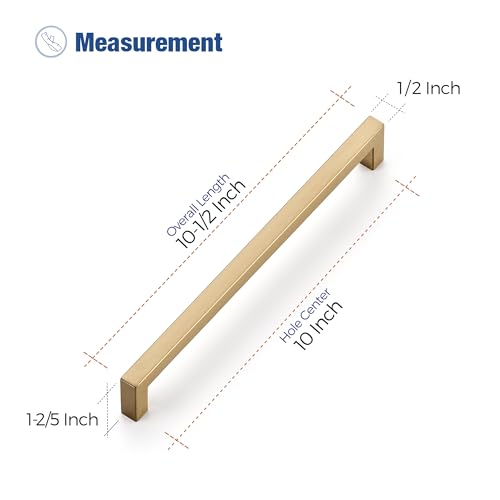 Image of Ravinte 5 Pack Champagne Bronze Cabinet Handles 10 Inch Hole Center Stainless Steel Kitchen Square Cabinet Pulls for Dresser Drawer Cupboard Handles with Screwdriver