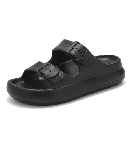 Image of Womens Platform Cloud Slides with Arch Support, Adjustable Double Buckle Recovery Sandals, Comfort Lightweight Ultra Cushion Wedge Sandal