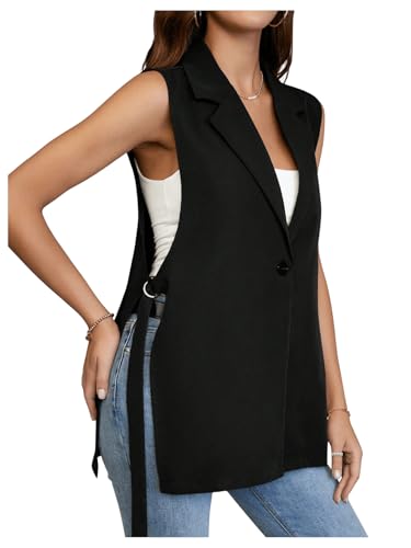MakeMeChic Women's Knot Side Sleeveless Vest Blazer Lapel Button Elegant Work Jackets