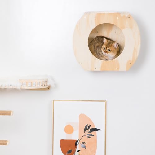 Estantería de pared para gatos 3 pasos con cama cubierta de felpa miniatura 7