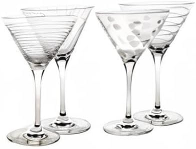 Mikasa Cheers 10-Ounce Martini Glasses, Fun Etched Designs, Durable Clear Glass Cocktail Glassware, Set of 4, Perfect for Entertaining and Gifting - Image 8