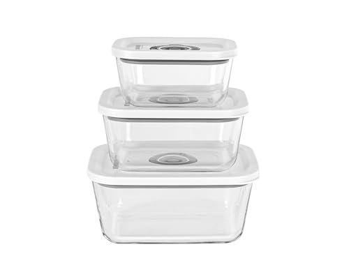Rommelsbacher Vakuum Behälter Set VCG 1 3 Behälter Borosilikatglas BPA-frei hitzebeständig spülmaschinenfest gefriergeeignet inkl. Vakuumierschlauch & Adapter für Vakuumierer anderer Marken