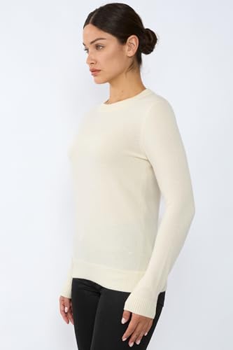 Image of JENNIE LIU Women's 100% Pure Cashmere Crew Neck Sweater, Tight Knit Cozy Soft Hand Washable Long Sleeve Pullover