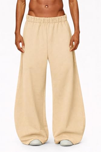 Image of JUGULAR Men's Baggy Barrel Wide Leg Loose Fit Streetwear Track Pants, Black, Pure Cotton, Elastic Waistband, Side Pockets