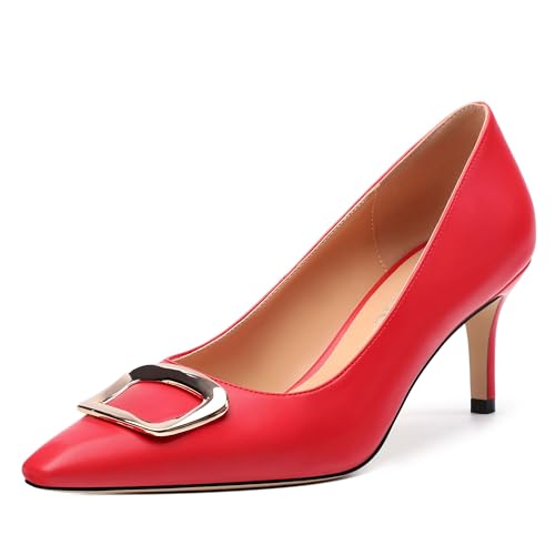 Women's Pumps Pointed Toe Mid Stiletto Heels Rectangular Metal Buckle Pumps Dress Party Shoes