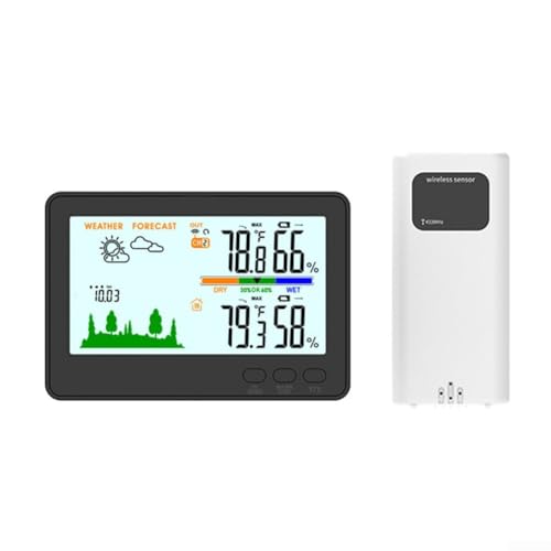 Estación meteorológica inalámbrica con sensor exterior de 433 MHz, pantalla LCD a color para interiores y exteriores, barómetro de humedad de temperatura, pronóstico de 12 horas, soporta hasta 3