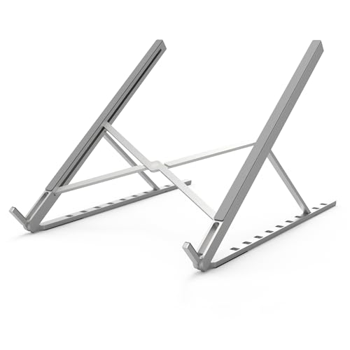 DC DREWCHAN Aluminum Laptop Stand for Desk, Foldable Ventilated Cooling Notebook Stand, Adjustable Portable Laptop Holder, Compatible with 11