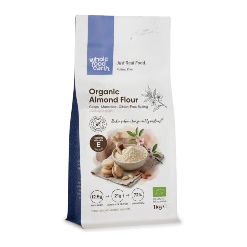 Wholefood Earth Organic Almond Flour 1kg | Finely Ground Blanched Almonds | Ground Almond Meal for Baking Macarons Cakes & Keto | Naturally Wheat Free | High Fibre | Vegan | GMO Free