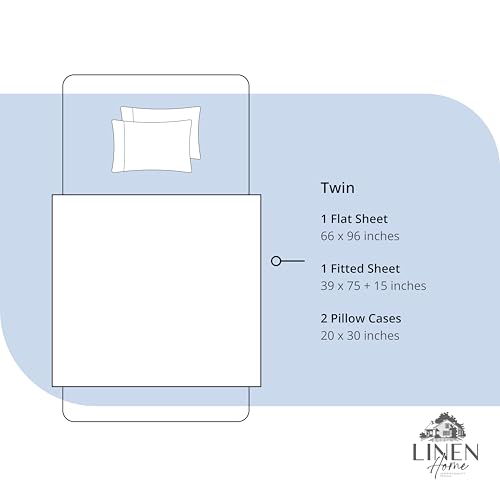 Image of Linen Home 4 Piece Twin Cotton Sheet Set, 100% Cotton Percale, 2 Pillowcases, Deep Pocket with All Around Elastic Sheet, Crisp Breathable Bedding, Hotel Luxury, Long-Staple Combed Cotton, Dark Blue
