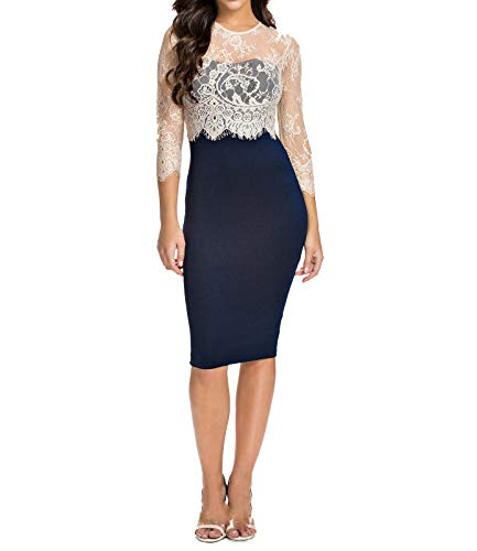 Ovender - Vestidos de mujer elegantes vestidos de ceremonia largos niña vestido mujer niña Imperio formal elegante largo encaje fiesta novia turquesa M