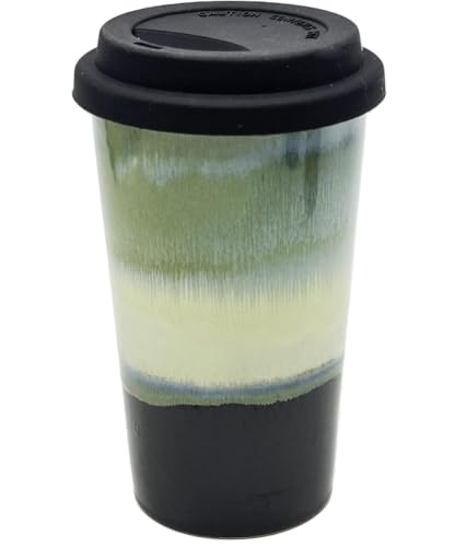 dididudi Ceramic Travel Mug with Lid 13oz Reusable Coffee Cup Microwave & Dishwasher Safe Insulated Tumbler for Hot & Cold Drinks Leakproof Ceramic Travel Office Bottle (Green)