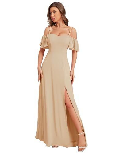 Image of Ever-Pretty Women's Formal Dresses Off Shoulder Short Sleeve Split A-Line Floor Length Bridesmaid Dresses 0237