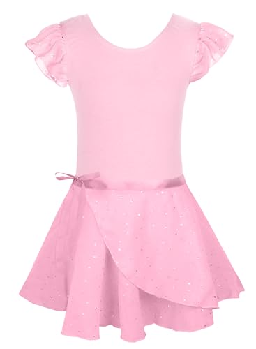 Image of EQSJIU Ballet Leotards for Girls with Removable Skirt Combo Tie Ruffle Sleeve Ballet Dance Dress Outfit 2-12 Years