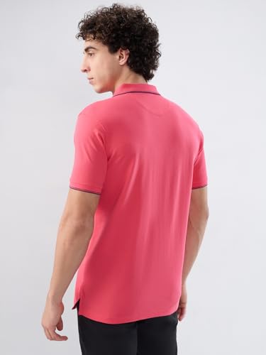 Image of Park Avenue Men Slim Fit Solid Pattern Cotton Polyester Blend Half Sleeve Polo Neck Casual T-Shirt