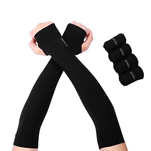 6 Pairs Black Arm Sleeves for Men Women UPF50+ UV Protection Cooling Sun Sleeves Sports Compression Sleeve to Cover Arms with Thumb Hole2