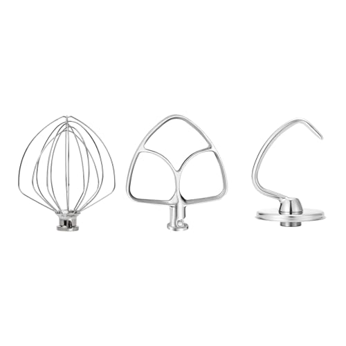 Stainless Steel Accessories for KitchenAid 4.5-5 Qt Tilt-Head Mixer, K45 Whisk, Flat Beater and...