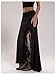 Verdusa Women's Sheer Mesh Pleated Maxi Skirt Split Thigh Asymmetrical Bodycon Long Skirts Black Medium