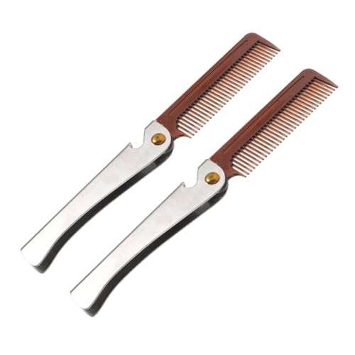 minkissy Men's Grooming Kit 2pcs Stainless Steel Folding Mustache Comb Compact Beard Brush Multifunctional Tool Shaving Brush for Travel