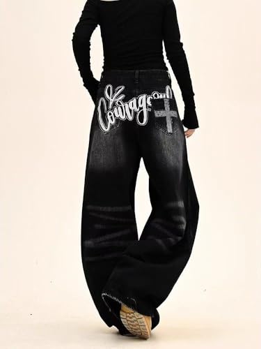 Unisex Y2k Vintage Gothic Letter Cross Print Wide Leg Jeans Hiphop Streetwear Punk Harajuku Loose Fit Casual Pants3