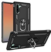 Note 10 Case with Kickstand and Metal Back Compatible with Samsung Galaxy Note 10 Cases Kick Stand Ring Magnetic Car Mount Metal Plate Back Full Body Protection Shockproof Ultra Slim (Black, Note 10)