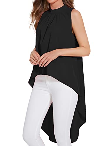 LYANER Women's Asymmetrical High Low Sleeveless Mock Neck Flowy Blouse Tops3