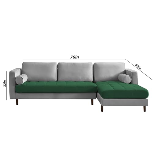 Image of Lezra RHS 4 Seater L Shape Sofa Set for Living Room (Green Grey Fabric) Premium Fabric Sofa