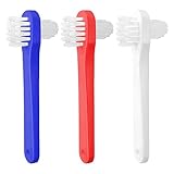 UPIQNG 3Pcs Denture Brush Double Heads Toothbrush Multi Layered Hard Hygiene Denture Cleaner T-Shape False Teeth Cleaning Tool (Red,White,Blue)