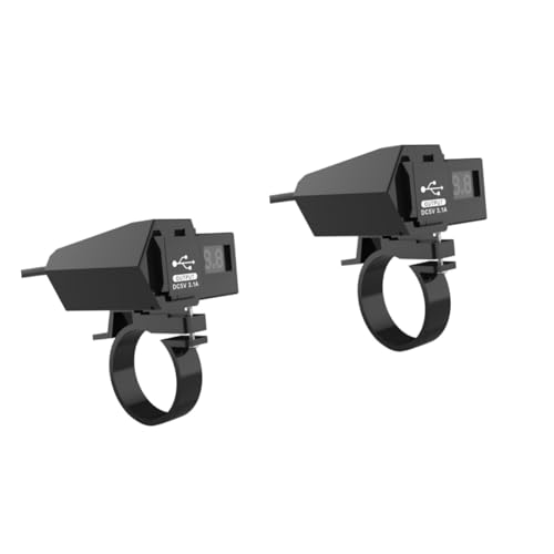 GLEAVI 2pcs High-Grade Motorcycle 2 USB Charger with Digital Display 3.1a Output Fits Phone Camera Car Boat Rv