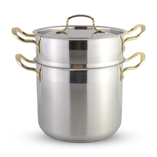 Saharashop Couscous Pot 6, 8, and 12 Liters Steamer Couscous Pot (3-in-1) 8 Liter Couscous Pot/Steamer
