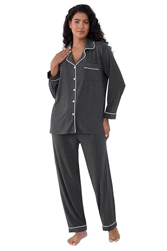 Image of Joyaria Women's Cooling Bamboo Viscose Pajama Set Long Sleeve Button Front | Hot Sleeper Comfort . Cooling Relief . Lightweight Feel for Sleeping & Lounging