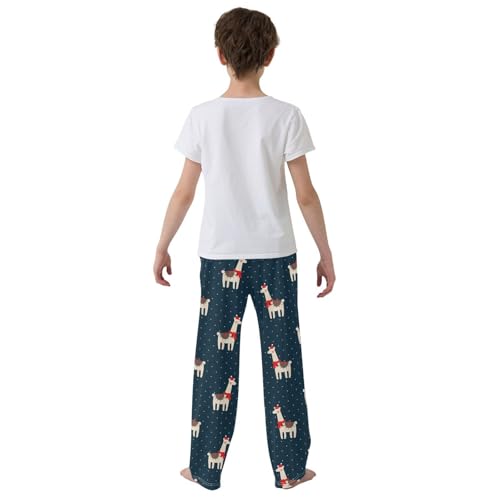 ZZXXB Merry Christmas Llama Polka Dot Boys Long Pants Soft Trousers Elastic Waist Kids Lounge Bottoms with Pockets S-XL3