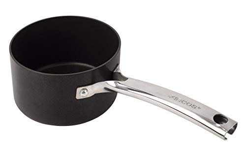 Arcos Serie Durapro - Cazo Antiadherente - Cuerpo de Aluminio Forjado 16 cm - Capacidad 1.5 Litros - Mango de Acero Inoxidable - Color Negro (Libre de PFOA)