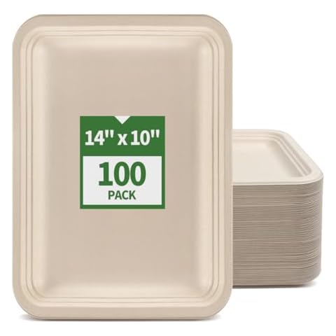 AICHEF 100 Pack 14 inch Extra Large Disposable Food Trays for Crawfish, Crab, Lobster, BBQ, Large Paper Plates 14 inch Disposable Serving Trays for Seafood Boil, Crab Boil Party Supplies Cover