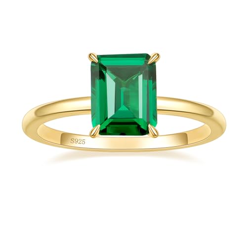 SHINYSO 3CT 925 Sterling Silver Wedding Band for Women Solitaire Created Green Emerald Simple Wedding Band Engagement Promise Rings for Her Size 5-10 (Size 7)