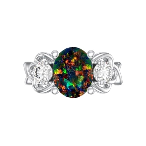 Image of 0.3 Carat Moissanite and White Opal /Blue Opal /Black Opal Engagement Ring 925 Sterling Silver 8-9 MM Heart /Round /Oval Cut Opal Moissanite Ring for Women Size 5-13