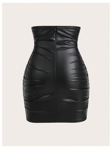 GORGLITTER Women's High Waisted Ruched Fitted Tummy Control Skirt Dressy Casual Leather Bodycon Mini Skirt2