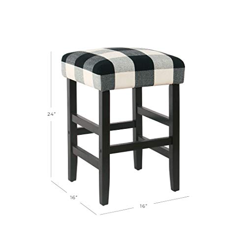 Image of HomePop Open-Back Counter Stool, 24-Inch, Black Plaid
