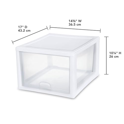 Sterilite 27 Qt./26 L Stacking Drawer, White, 4 Pack