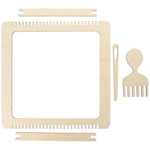 TEHAUX Wooden Warp Loom Weaving Kit DIY Hand-Knitting Loom with Solid Wood Frame for Hanging Carpet Crafting, Creative Weaving Tool Set Suitable for Home Decor and Arts Supplies