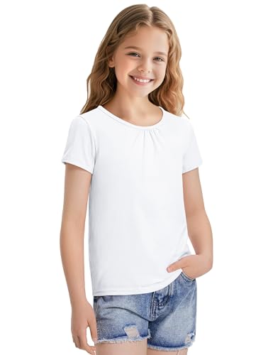 Girls Short Sleeve Shirts Cotton Crew Neck T-Shirt Kids Plain Tees Tops Size 5-12 Years3