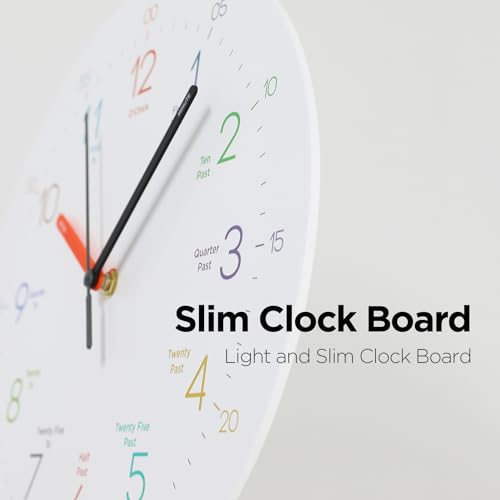 Image of mooas Easy Learning Flatwood Wall Clock,12 inch Wood Clock | Non-Ticking Sweep Movement Decorative Clock Battery Operated Wall Clock for Home Living Room Bedroom School