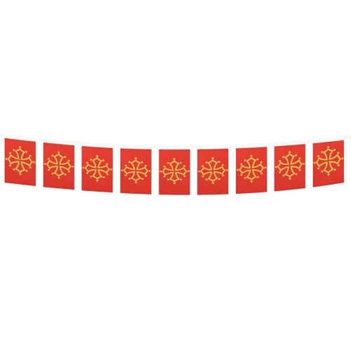 Image of AZ FLAG Midi-Pyrenees - Occitania 6 meters BUNTING Flag 20 flags 9'' x 6'' - French region of Midi-Pyrenees - Occitanie STRING flags 15 x 21 cm