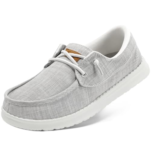 STQ Slip On Shoes Women with Arch Suppprt Business Casual Loafers Women Boat Shoes Lightweight Orthopedic Sneakers Light Grey Size 8
