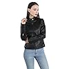 YYNUDA Leather Jacket Women PU Biker Moto Jacket Zip Up Classic Short Bomber Jacket Standing Collar Motorcycle Coat Black XS #3