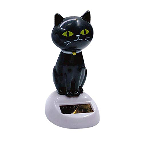 Buding608 Figurines Solaires Jouet Solaire À Tête Branlante De Chat De Chat De Bobblehead D'énergie Solaire pour Le Décor De Tableau De Bord De Voiture d'halloween, Le Noir Cover