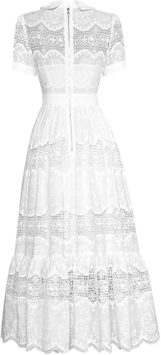 Women's White Dress Short Sleeve Hollow Out Maxi Dress Vintage Embroidery Summer Long Dress Casual Elegant Gown for Parties(Medium)4
