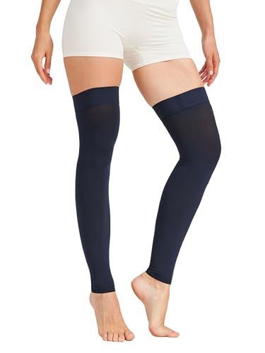 Image of NURCOM 15-20 mmHg Compression Stockings for Women & Men, Footless Thigh High Compression Sleeves with Dot Silicone Band, Graduated Support Pressure Stockings-Ideal for Athletic, Medical, Travel Use